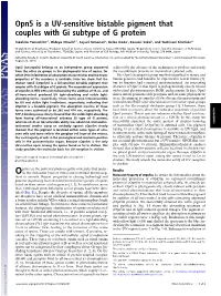 Opn5 Is a UV-Sensitive Bistable Pigment That Couples with Gi Subtype of G Protein