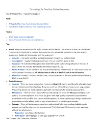 Technology for Teaching Online Resources Read/Watch/Try