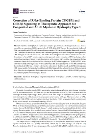 Correction of RNA-Binding Protein CUGBP1 and GSK3 Signaling As