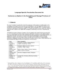 Language Specific Peculiarities Document for Cantonese As