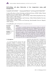 Self-Striking Red Glass Fabrication at Low Temperature Using Gold Nanoparticles
