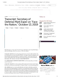 Transcript: Secretary of Defense Mark Esper on "Face the Nation," October 13, 2019 - CBS News