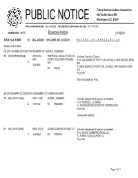 Broadcast Actions 2/14/2020