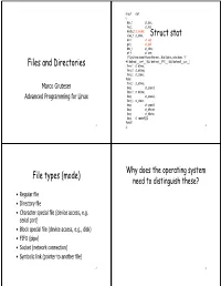 Files and Directories Struct Stat File Types