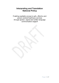 Interpreting and Translation National Policy