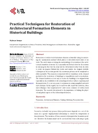 Practical Techniques for Restoration of Architectural Formation Elements in Historical Buildings