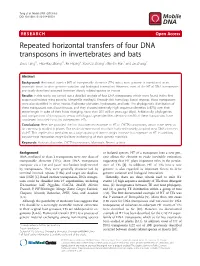 Repeated Horizontal Transfers of Four DNA Transposons in Invertebrates and Bats Zhou Tang1†, Hua-Hao Zhang2†, Ke Huang3, Xiao-Gu Zhang2, Min-Jin Han1 and Ze Zhang1*