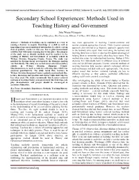 Secondary School Experiences: Methods Used in Teaching History and Government