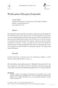 The Reception of Receptive Ecumenism