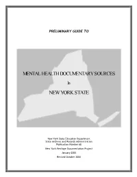 A Preliminary Guide to Mental Health Documentary Sources in New York State