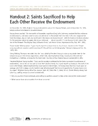 Handout 2: Saints Sacrificed to Help Each Other Receive the Endowment