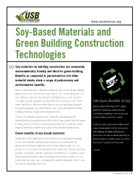 Soy-Based Materials and Green Building Construction Technologies