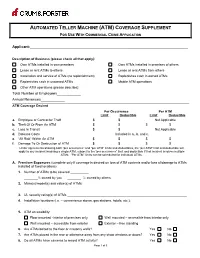 Automated Teller Machine (Atm) Coverage Supplement for Use with Commercial Crime Application