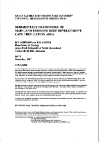 SEDIMENTARY FRAMEWORK of Lmainland FRINGING REEF DEVELOPMENT, CAPE TRIBULATION AREA