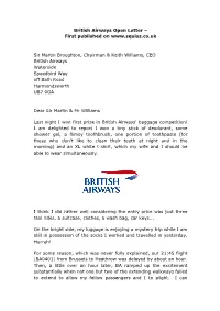 British Airways Open Letter – First Published On
