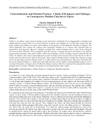 Contextualization and Christian Practices: a Study of Its Impacts and Challenges on Contemporary Mainline Churches in Nigeria