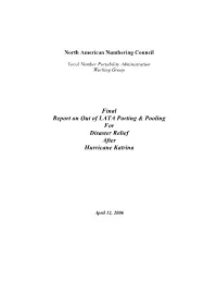 Final Report on out of LATA Porting & Pooling for Disaster Relief After