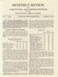 Monthly Review of Agricultural and Business Conditions in the Ninth Federal Reserve District