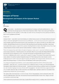 Weapon of Terror: Development and Impact of the Qassam Rocket | The