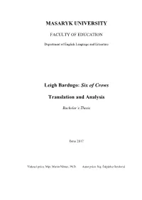 Leigh Bardugo: Six of Crows, Translation and Analysis, Bachelor Thesis