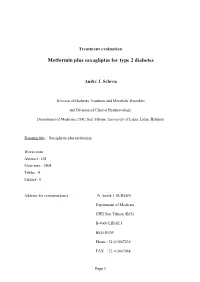 Metformin Plus Saxagliptin for Type 2 Diabetes