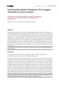 Teaching Specialized Translation. Error-Tagged Translation Learner Corpora