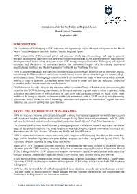 University of Wollongong (UOW) Welcomes the Opportunity to Provide Input in Response to the Senate Select Committee Inquiry Into Jobs for the Future in Regional Areas