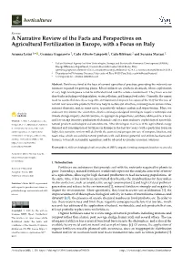 A Narrative Review of the Facts and Perspectives on Agricultural Fertilization in Europe, with a Focus on Italy