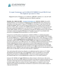 Everspin Technologies and GLOBALFOUNDRIES Extend MRAM Joint Development Agreement to 12Nm