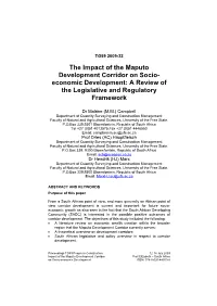 The Impact of the Maputo Development Corridor on Socio- Economic Development: a Review of the Legislative and Regulatory Framework