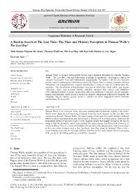 A Bard in Search of the Lost Time: the Time and Memory Perception in Thomas Wolfe’S the Lost Boy*