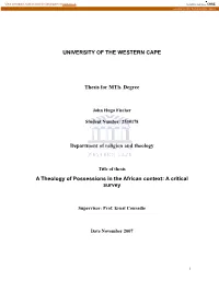 A Theology of Possessions in the African Context: a Critical Survey
