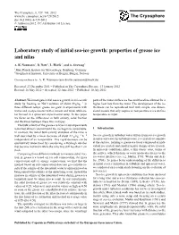Laboratory Study of Initial Sea-Ice Growth: Properties of Grease Ice and Nilas
