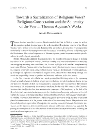 Religious Consecration and the Solemnity of the Vow in Thomas Aquinas’S Works