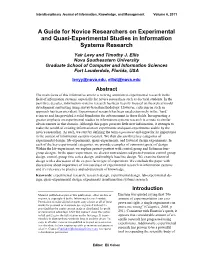 A Guide for Novice Researchers on Experimental and Quasi-Experimental Studies in Information Systems Research