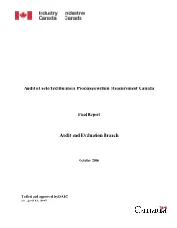 Audit of Selected Business Processes Within Measurement Canada