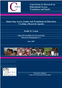 Improving Access, Equity and Transitions in Education: Creating a Research Agenda