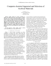 Computer-Assisted Appraisal and Selection of Archival Materials