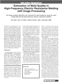 Estimation of Weld Quality in High-Frequency Electric Resistance Welding with Image Processing