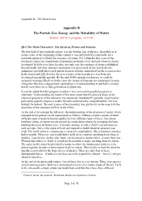 Appendix B the Particle Zoo, Energy and the Mutability of Matter Written: 2007/8: Last Update: 14/11/09