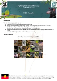 Fighting Extinction Challenge Student Workbook Middle Years