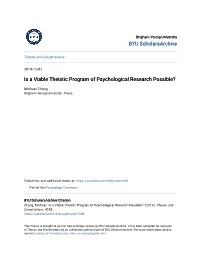 Is a Viable Theistic Program of Psychological Research Possible?