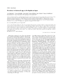 Prevalence of Salmonella Spp. in Pet Reptiles in Japan