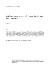 GST As a Secure Source of Revenue for the States and Territories