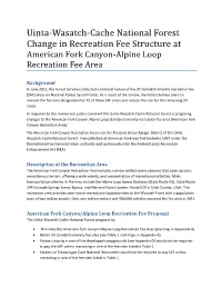 Uinta‐Wasatch‐Cache National Forest Change in Recreation Fee Structure at American Fork Canyon‐Alpine Loop Recreation Fee Area