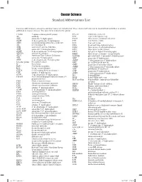 Cancer Science Standard Abbreviations List