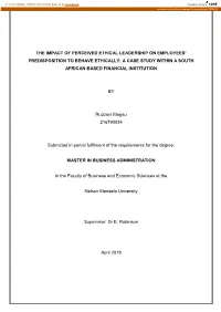 The Impact of Perceived Ethical Leadership on Employees' Predisposition to Behave Ethically: a Case Study Within a South Afric