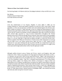 Tibetans in China: from Conflict to Protest Forthcoming Chapter in M Weiner (2021) Ed. Routledge Handbook on Race and Ethnicity