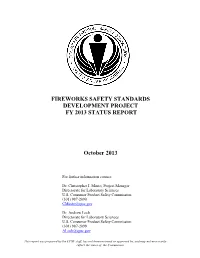 2013 Fireworks Safety Standards Development Status Report