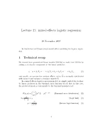 Lecture 15: Mixed-Effects Logistic Regression